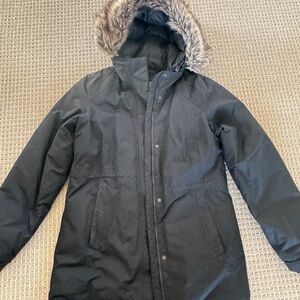 Women’s Eddie Bauer Black Puffer Jacket with Faux Fur Hood size small